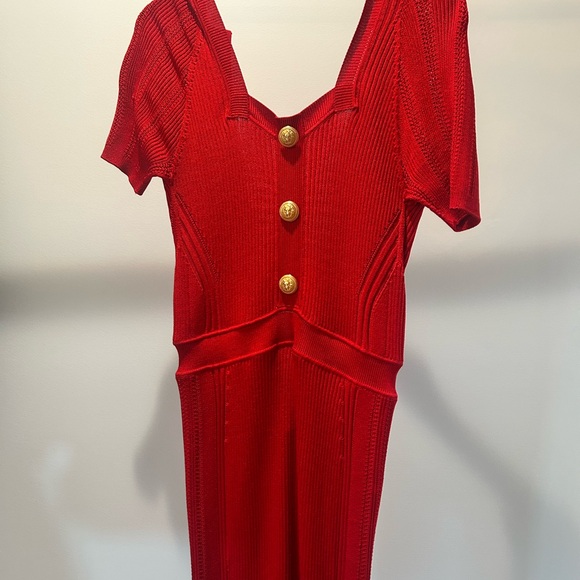 Balmain Red Ribbed Dress - Picture 3 of 12